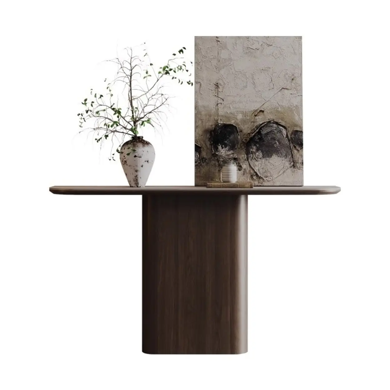 Lighom modern pedestal half wood end & side tables — 55" L x 16" W x 33" H