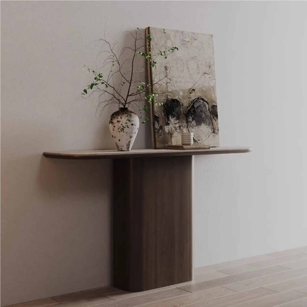 Elegant Half Moon Wood Pedestal Console Table