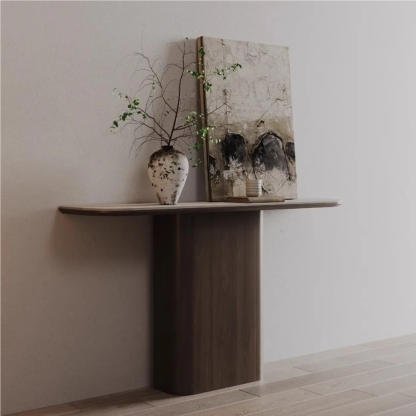 Elegant Half Moon Wood Pedestal Console Table