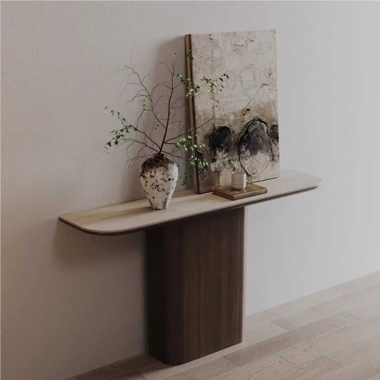 Elegant Half Moon Wood Pedestal Console Table