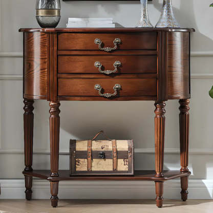 Elegant Half-Round Wood Console Table with Drawers — Nut-Brown