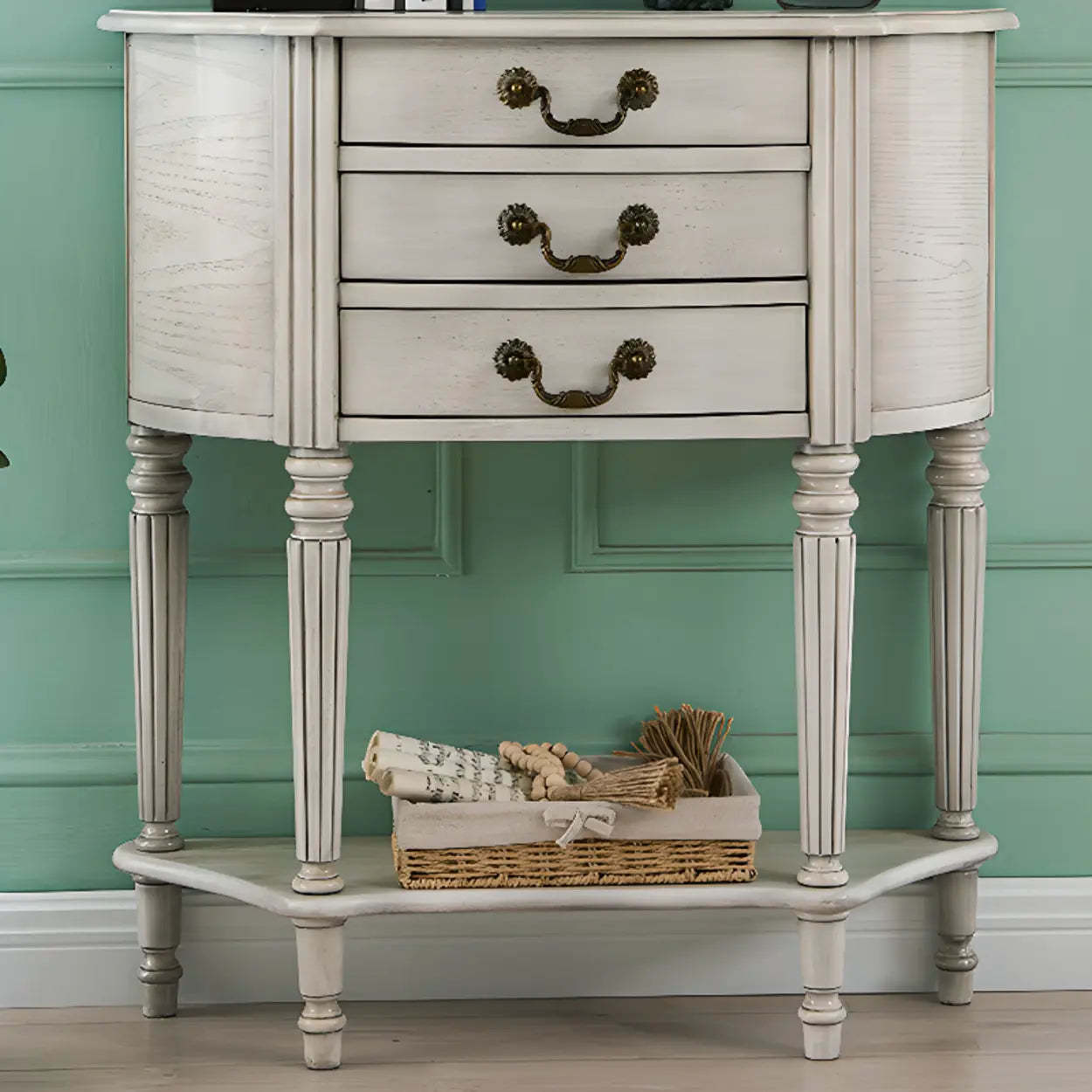Elegant Half-Round Wood Console Table with Drawers — Nut-Brown