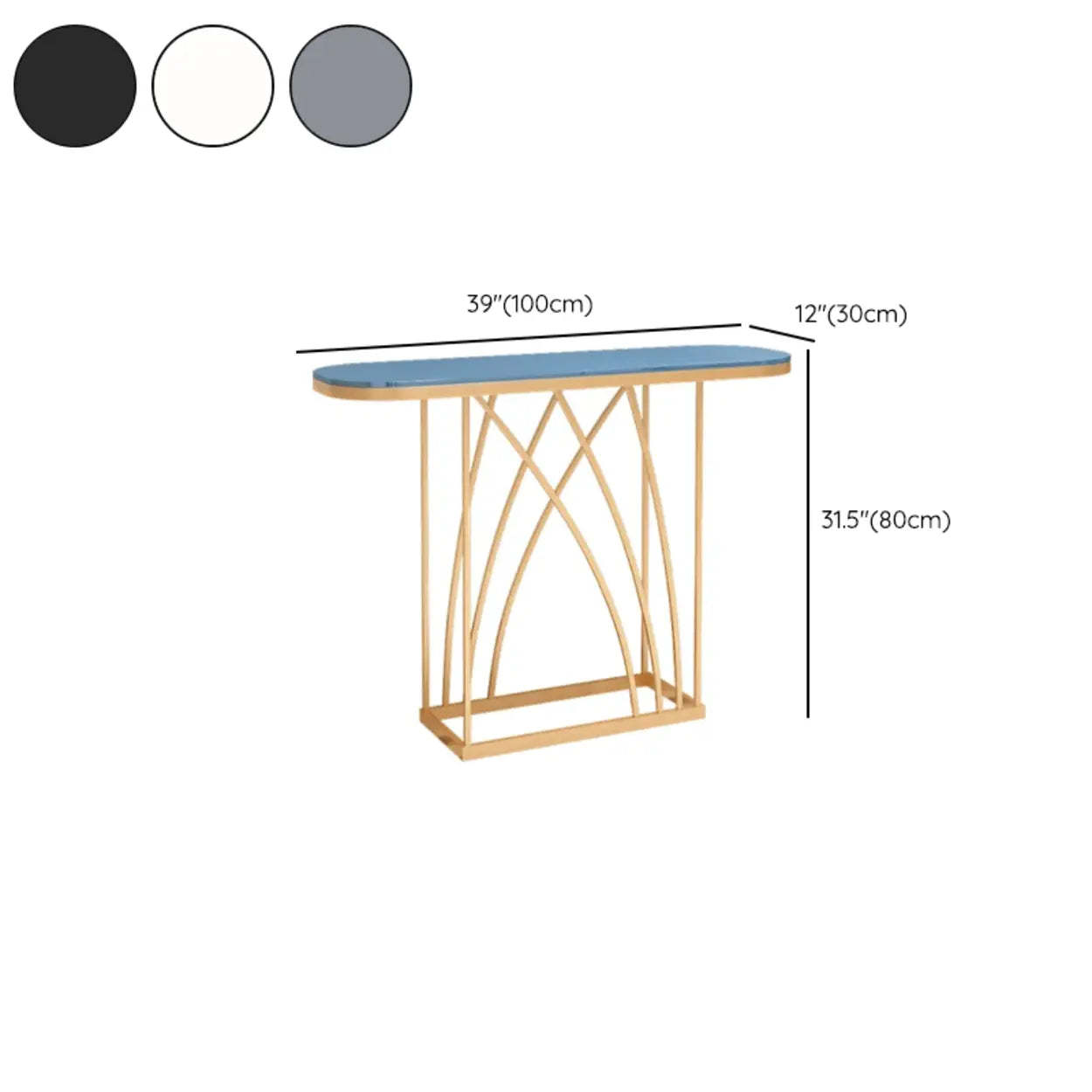 Elegant Metal Oval Marble Gold Foyer Console