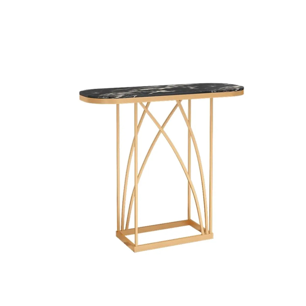 Elegant Metal Oval Marble Gold Foyer Console — White