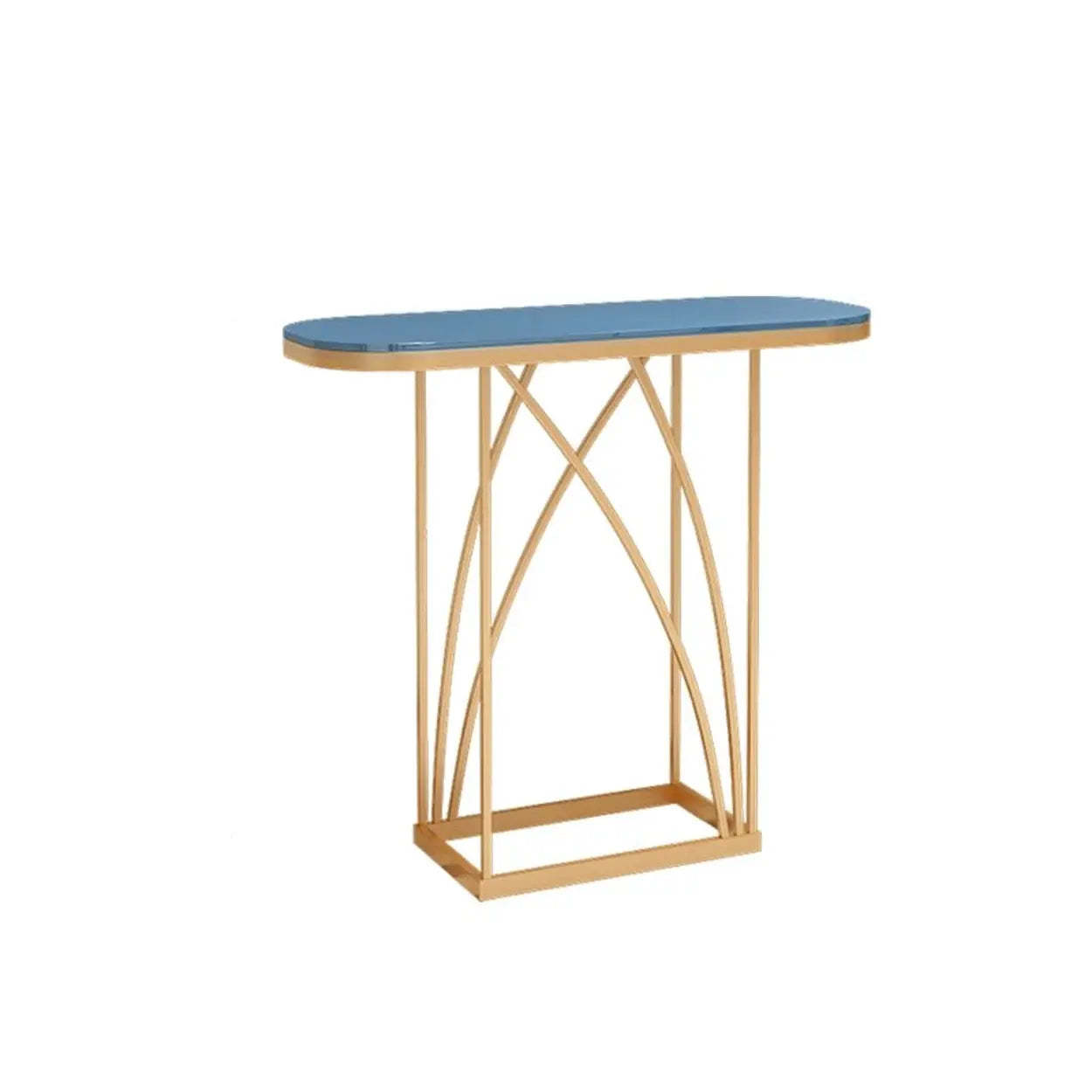 Elegant Metal Oval Marble Gold Foyer Console — White