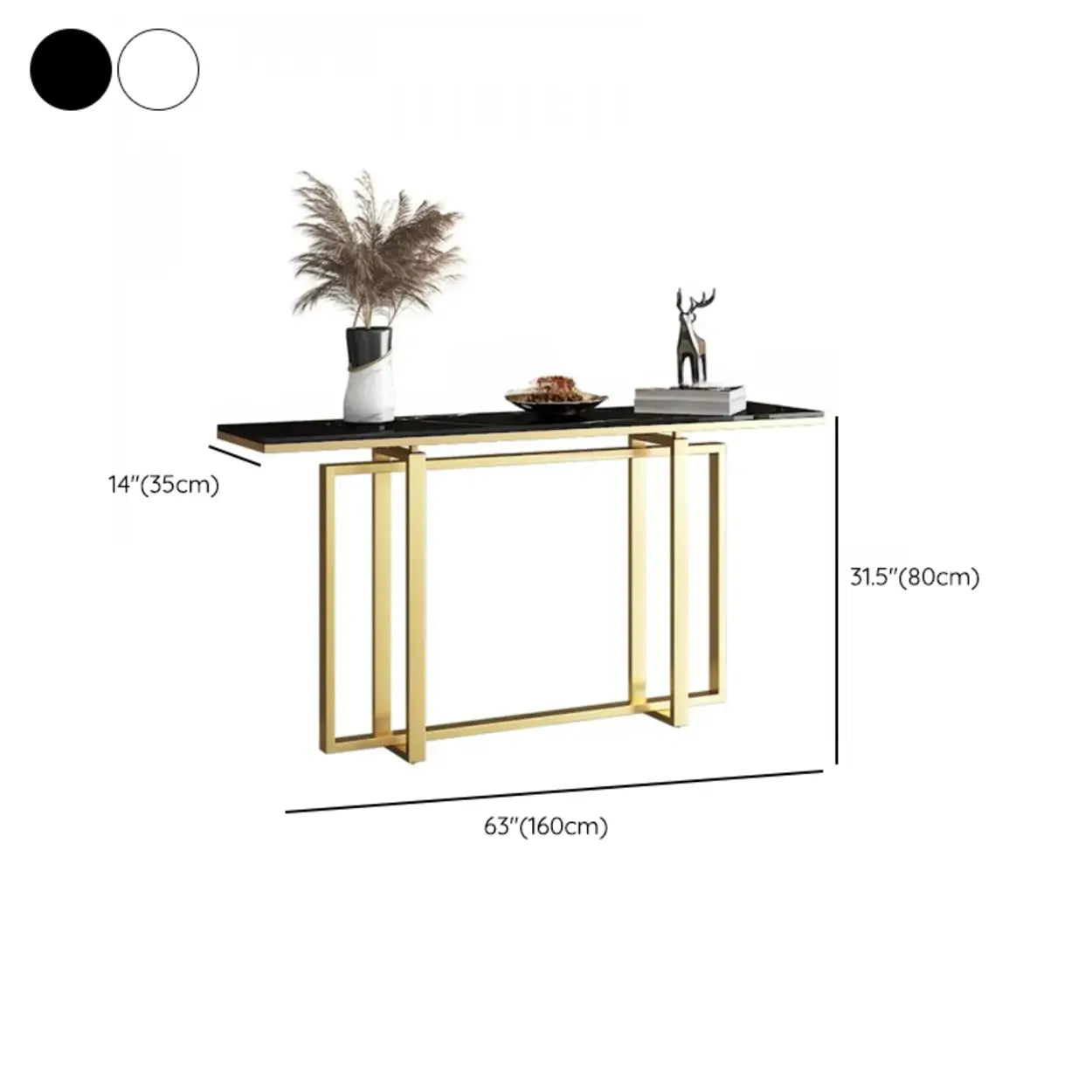Faux Marble Trestle Console Table with Gold Accents