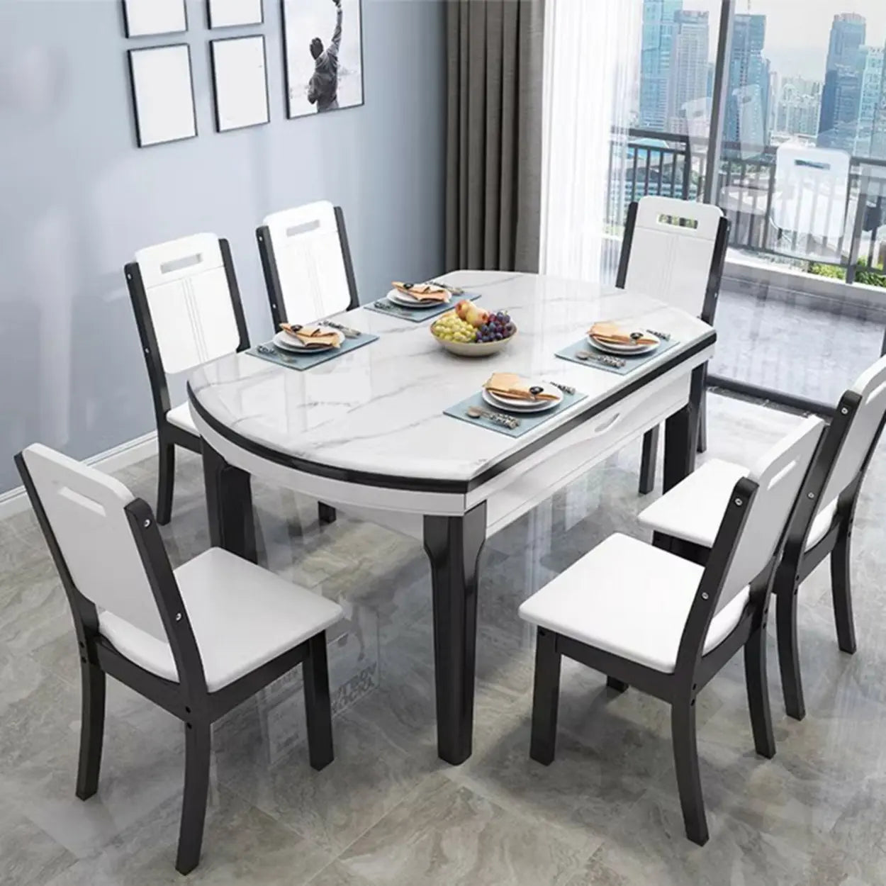 Elegant Rectangular White Extendable Dining Table — Without Chairs / Black