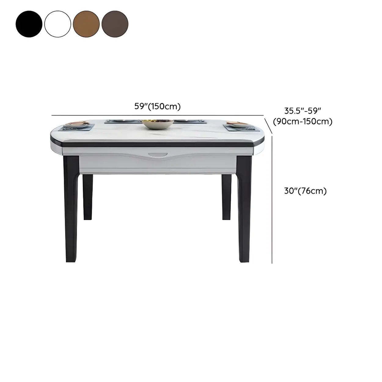Elegant Rectangular White Extendable Dining Table