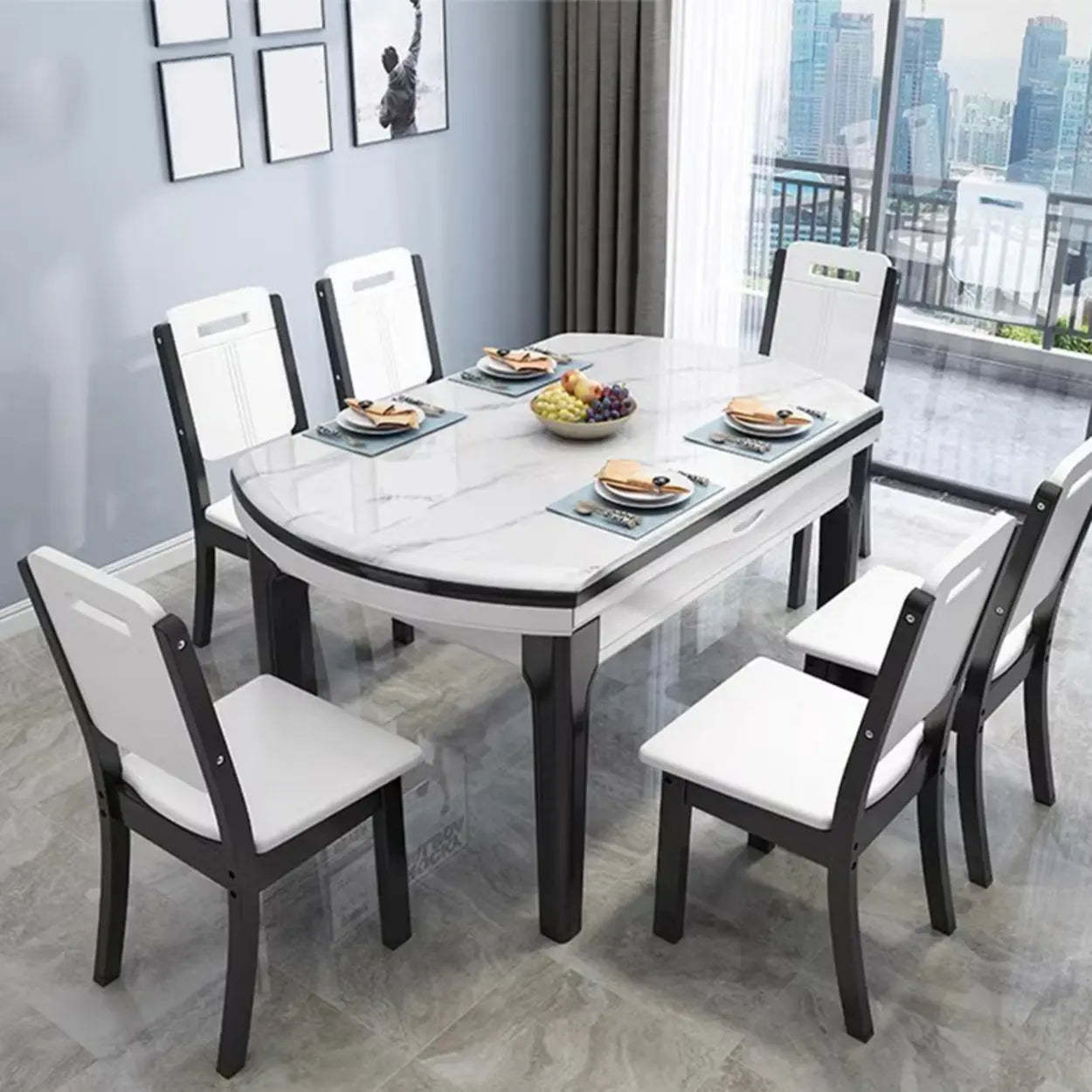 Elegant Rectangular White Extendable Dining Table — Without Chairs / Black