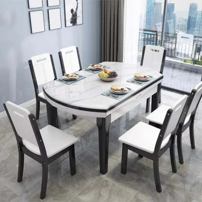Elegant Rectangular White Extendable Dining Table — Without Chairs / Black