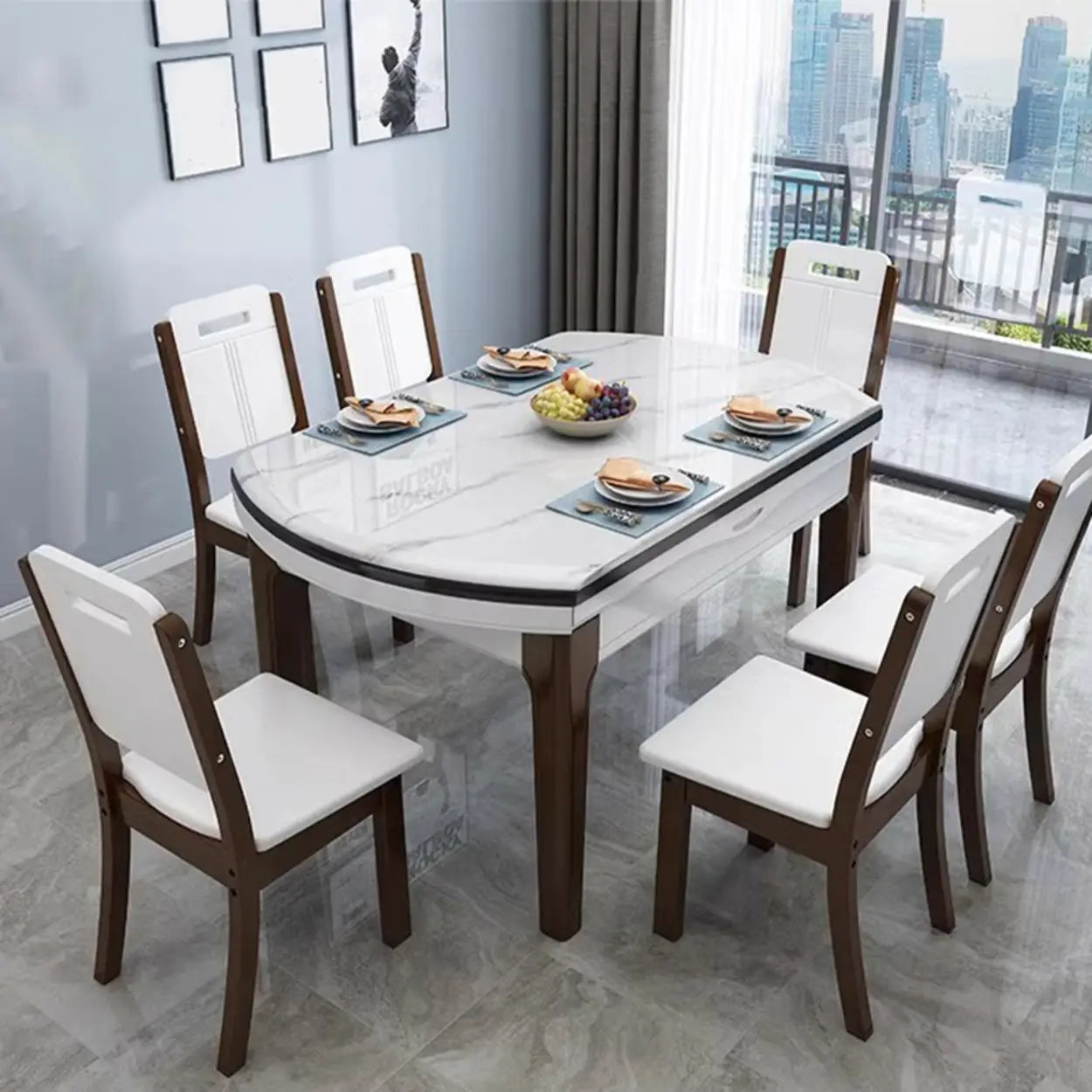 Elegant Rectangular White Extendable Dining Table — Without Chairs / Brown