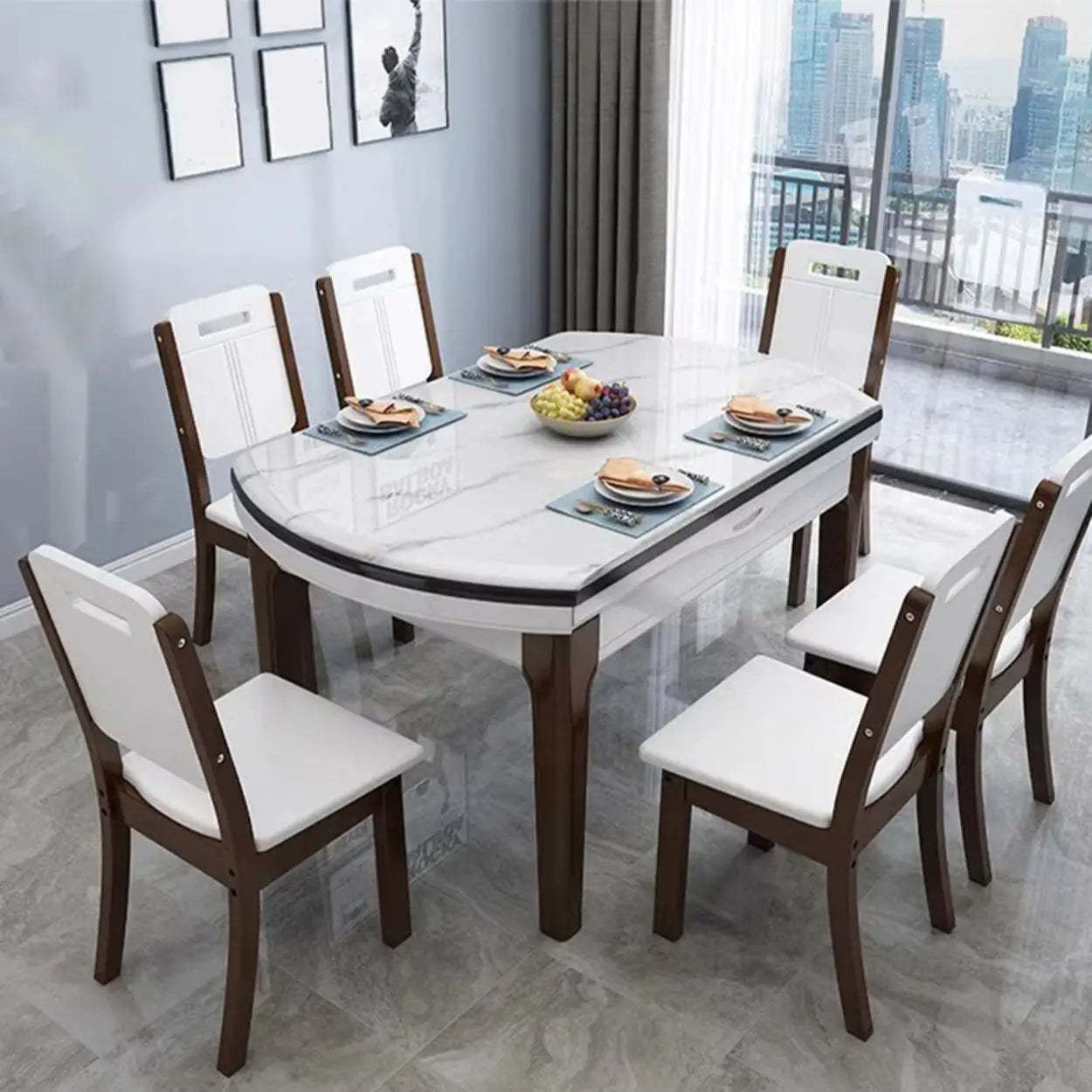 Elegant Rectangular White Extendable Dining Table — Without Chairs / Brown
