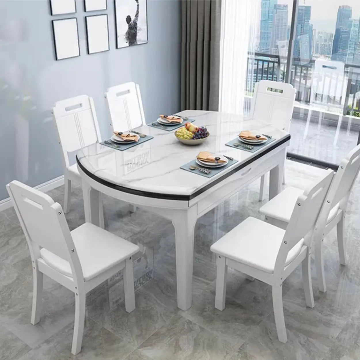 Elegant Rectangular White Extendable Dining Table — Without Chairs / Teak