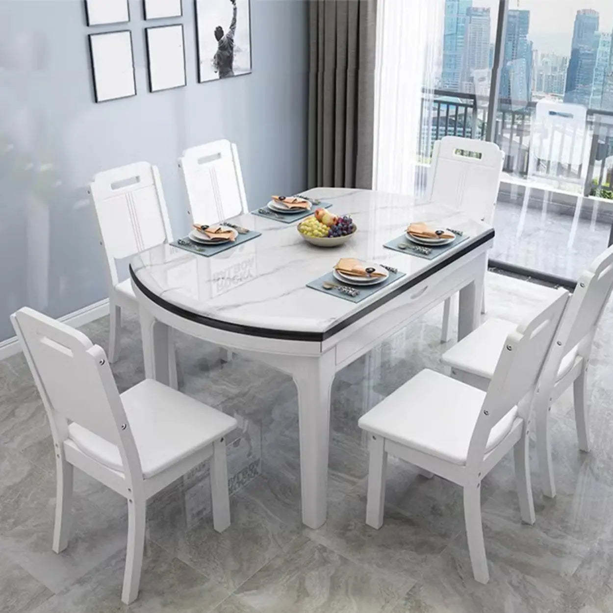 Elegant Rectangular White Extendable Dining Table — Without Chairs / Teak