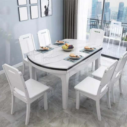 Elegant Rectangular White Extendable Dining Table — Without Chairs / Teak