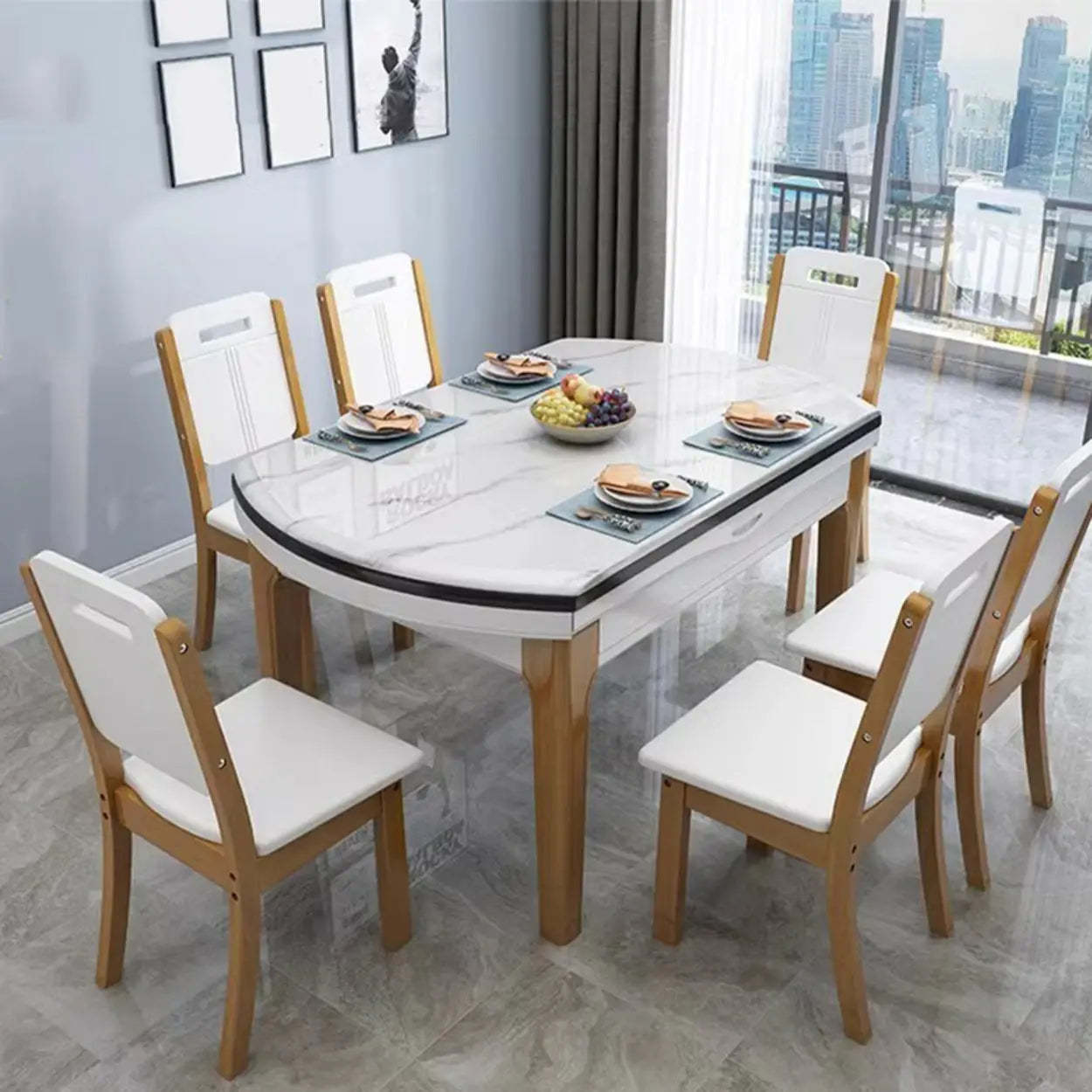 Elegant Rectangular White Extendable Dining Table — Without Chairs / Black