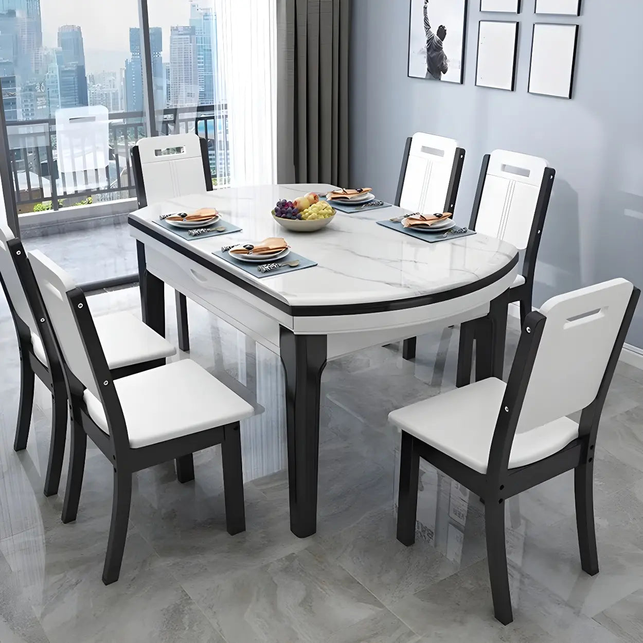 Elegant Rectangular White Extendable Dining Table — Without Chairs / Brown