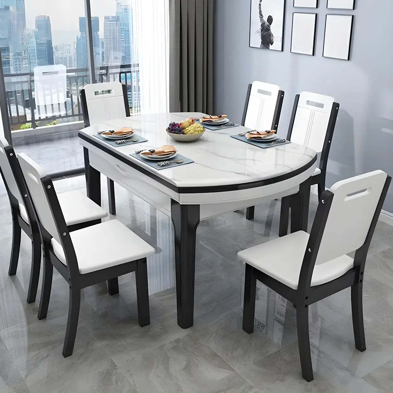 Elegant Rectangular White Extendable Dining Table — Without Chairs / Brown