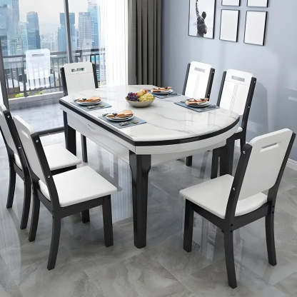 Elegant Rectangular White Extendable Dining Table — Without Chairs / Brown