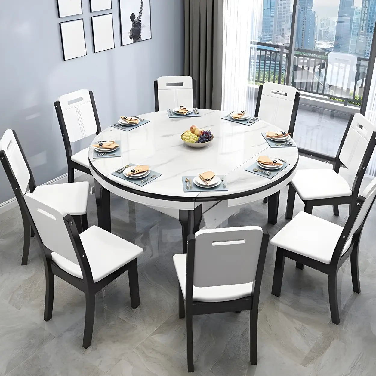 Elegant Rectangular White Extendable Dining Table — Without Chairs / Teak