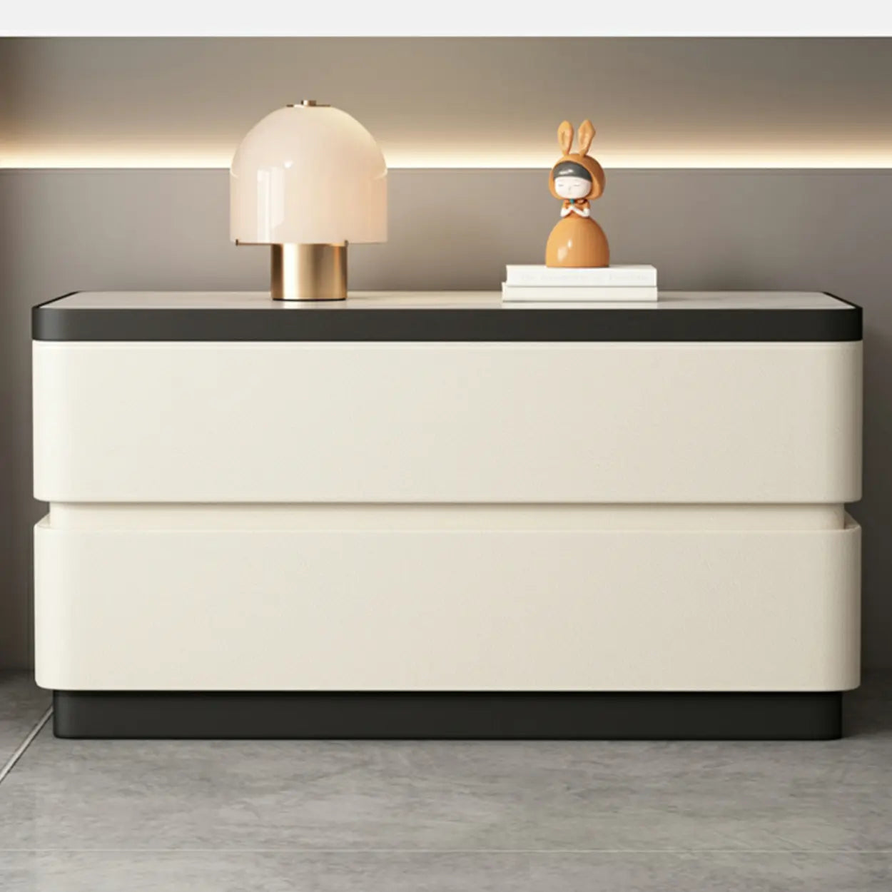 Elegant Rectangular Cream Faux Leather Nightstand