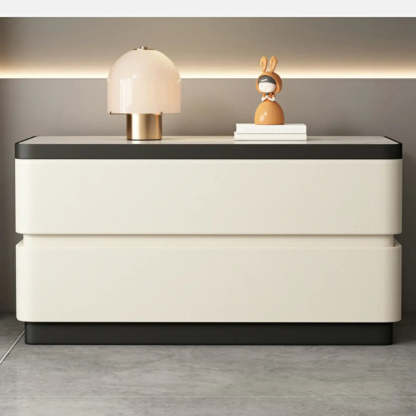 Elegant Rectangular Cream Faux Leather Nightstand — Black