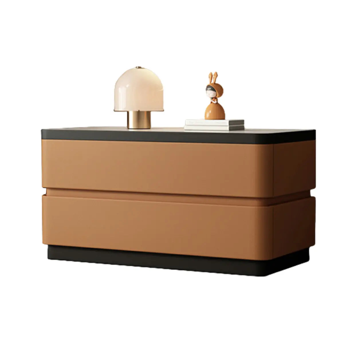 Elegant Rectangular Cream Faux Leather Nightstand — Black
