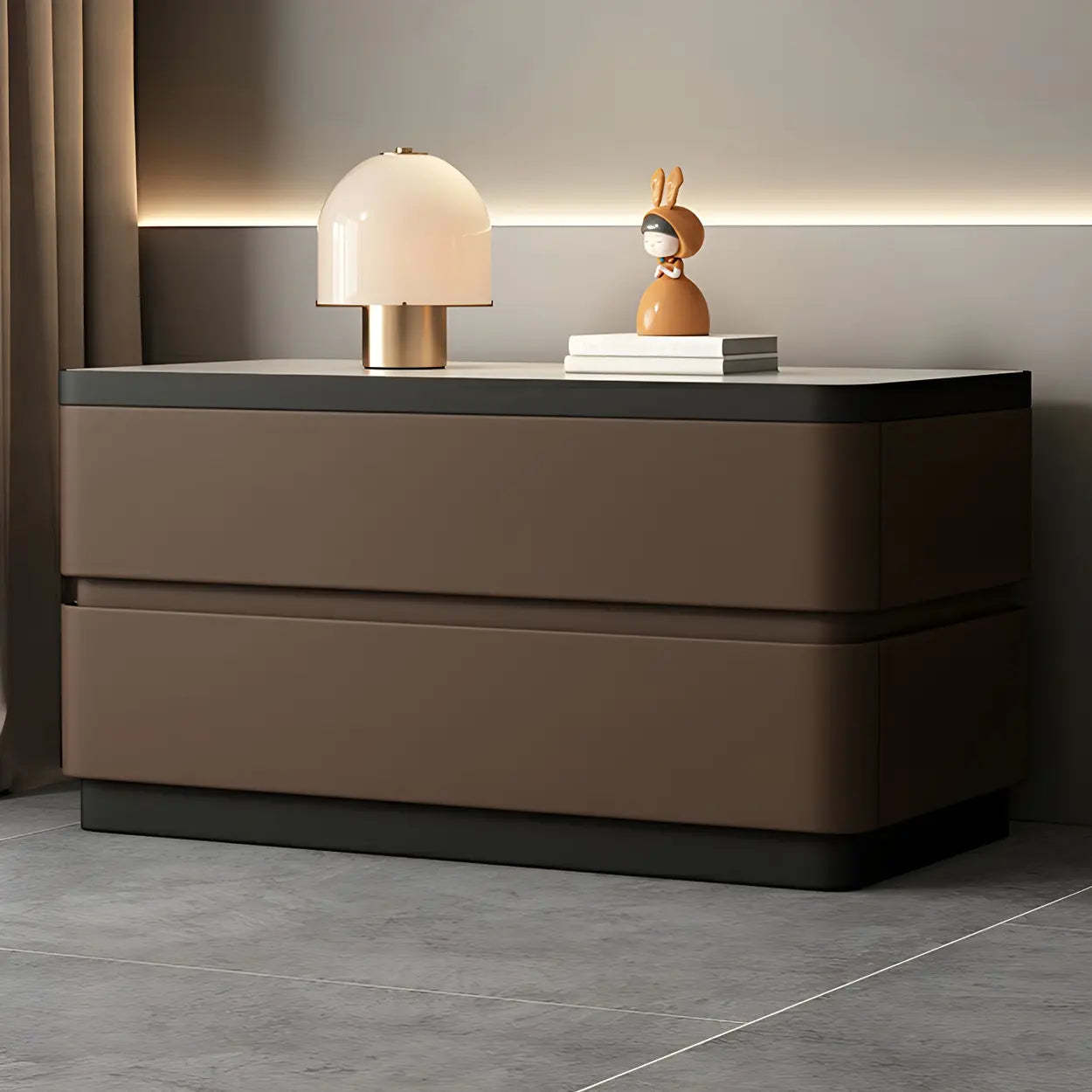 Elegant Rectangular Cream Faux Leather Nightstand — White