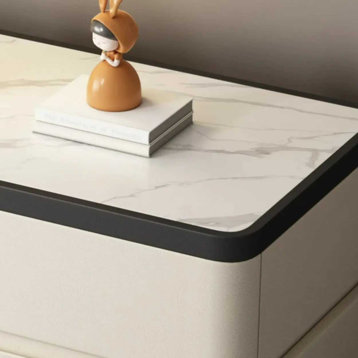 Elegant Rectangular Cream Faux Leather Nightstand — Off-White