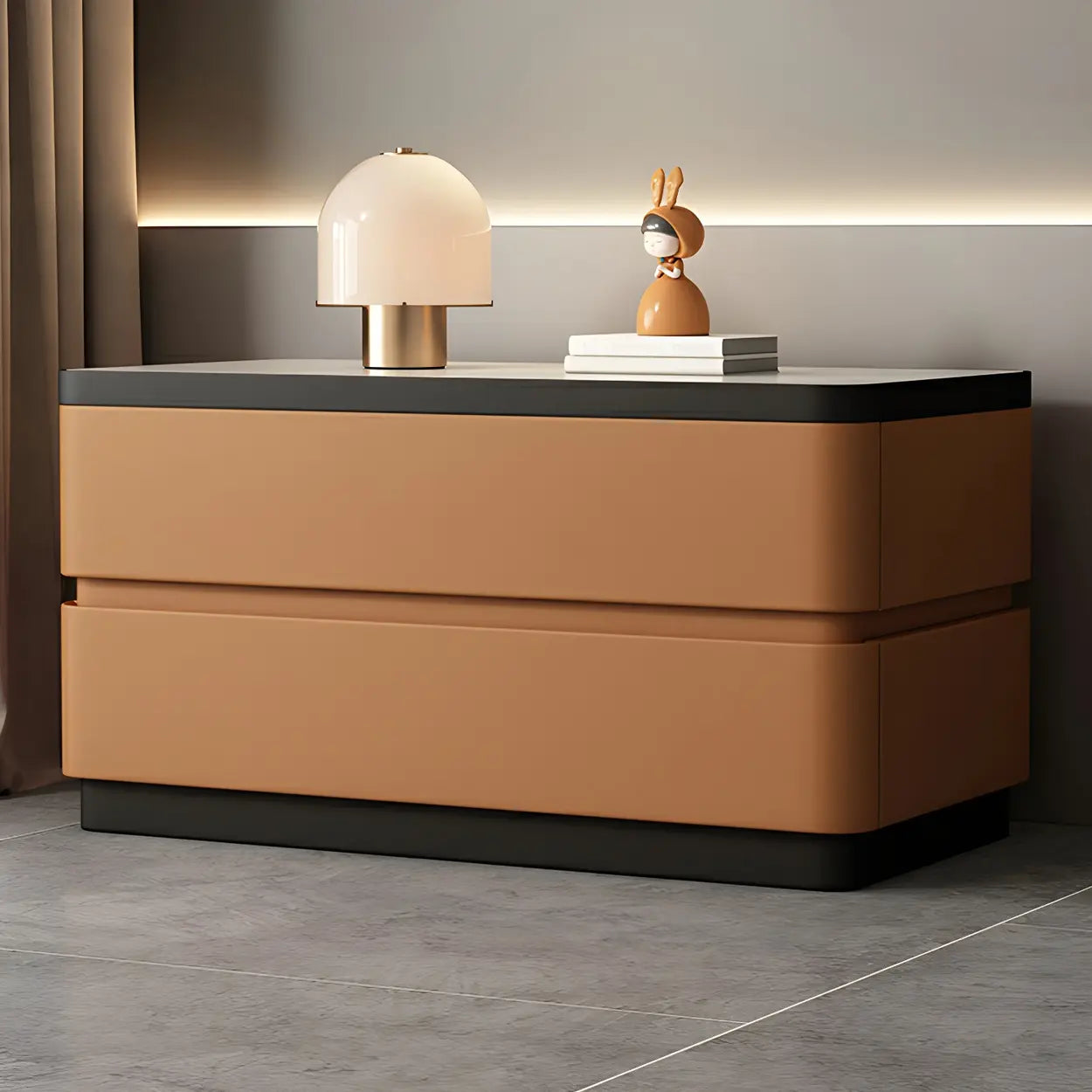 Elegant Rectangular Cream Faux Leather Nightstand — Cream