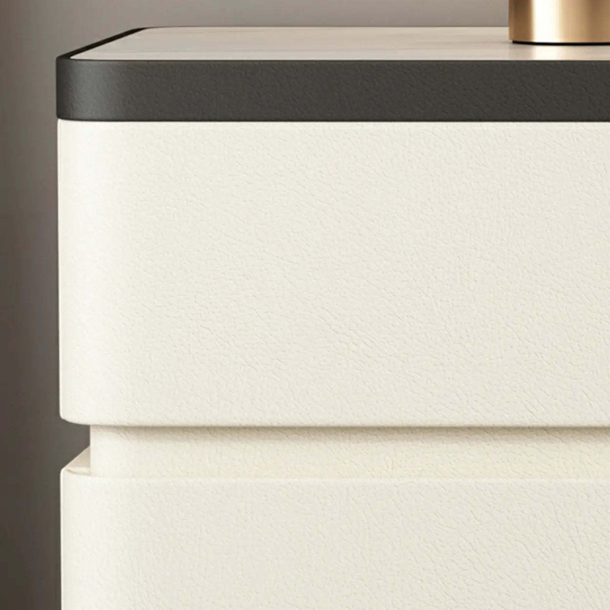 Elegant Rectangular Cream Faux Leather Nightstand — Green