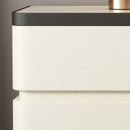 Elegant Rectangular Cream Faux Leather Nightstand — Green