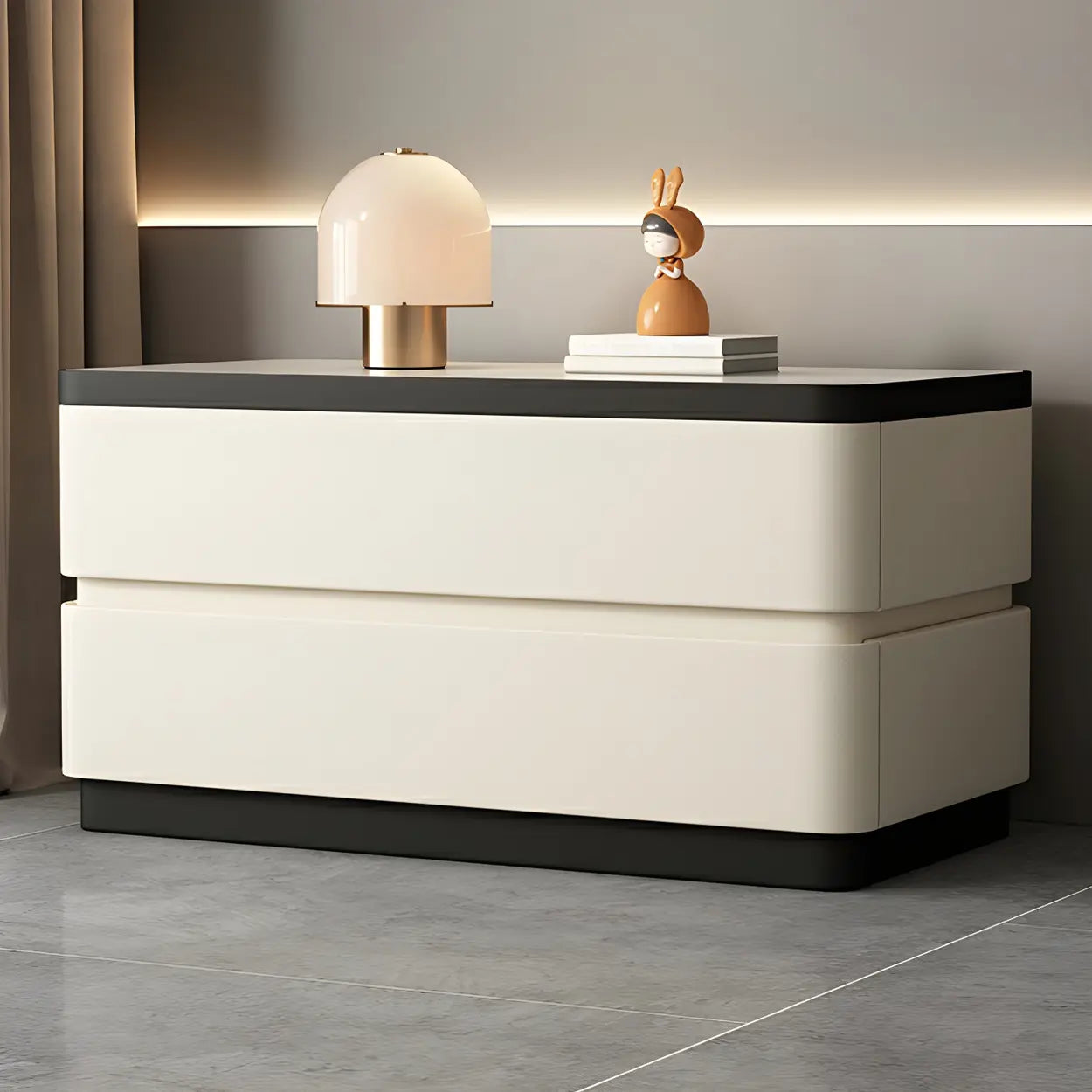 Elegant Rectangular Cream Faux Leather Nightstand — Orange
