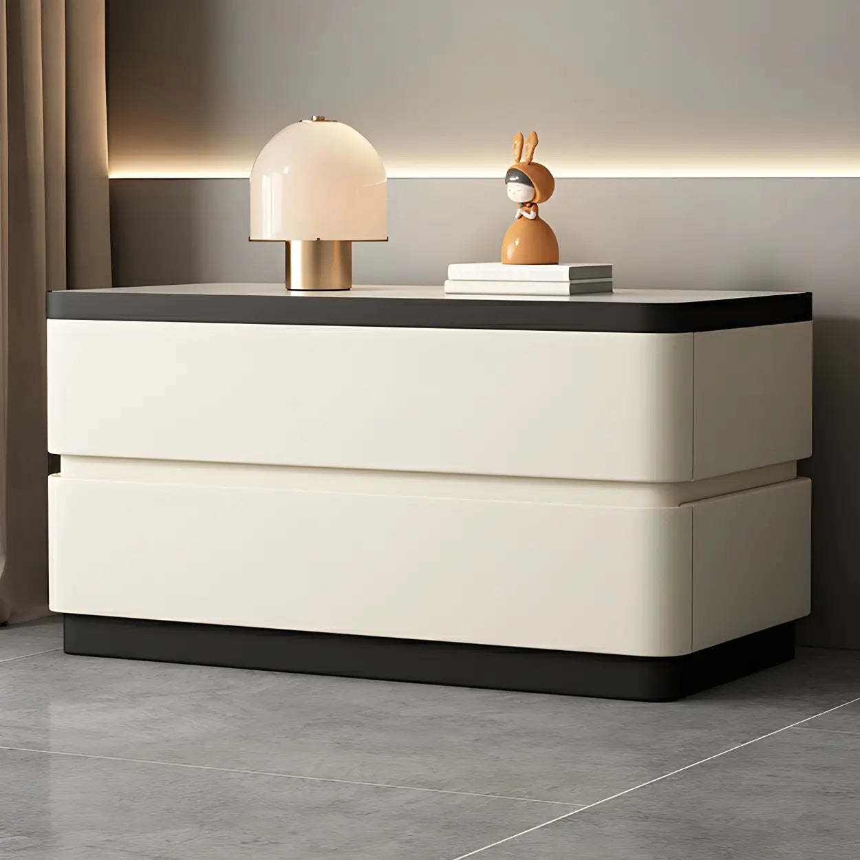 Elegant Rectangular Cream Faux Leather Nightstand — Orange