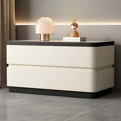 Elegant Rectangular Cream Faux Leather Nightstand — Orange