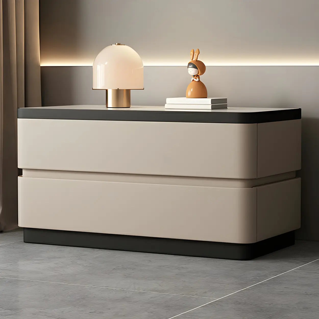 Elegant Rectangular Cream Faux Leather Nightstand — Dark Coffee