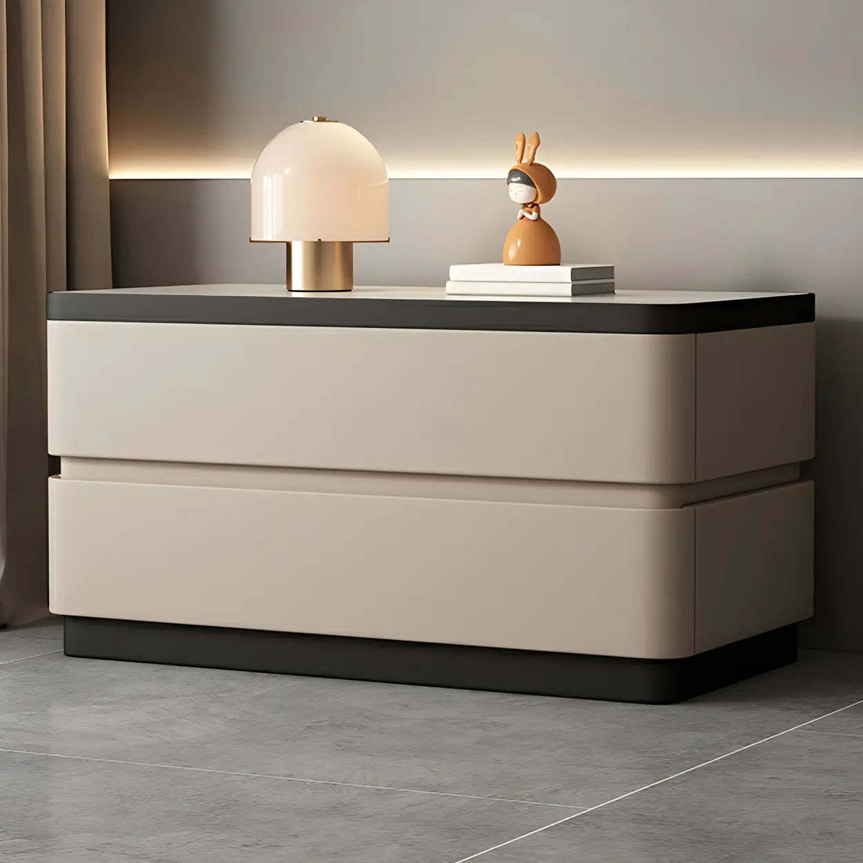 Elegant Rectangular Cream Faux Leather Nightstand — Dark Coffee