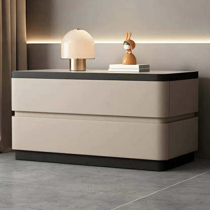 Elegant Rectangular Cream Faux Leather Nightstand — Dark Coffee