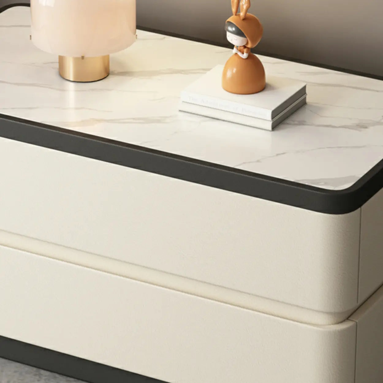 Elegant Rectangular Cream Faux Leather Nightstand — Light Gray