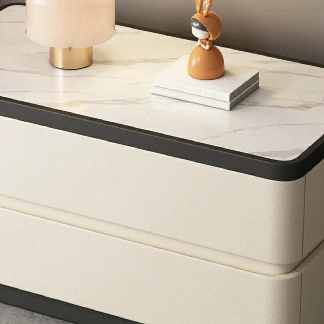 Elegant Rectangular Cream Faux Leather Nightstand — Light Gray