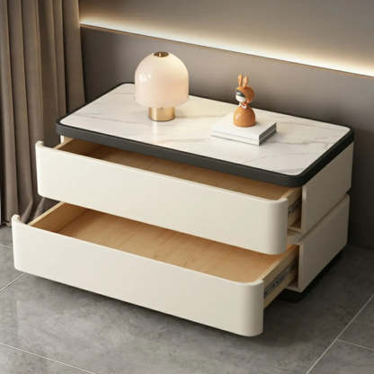 Elegant Rectangular Cream Faux Leather Nightstand — Black