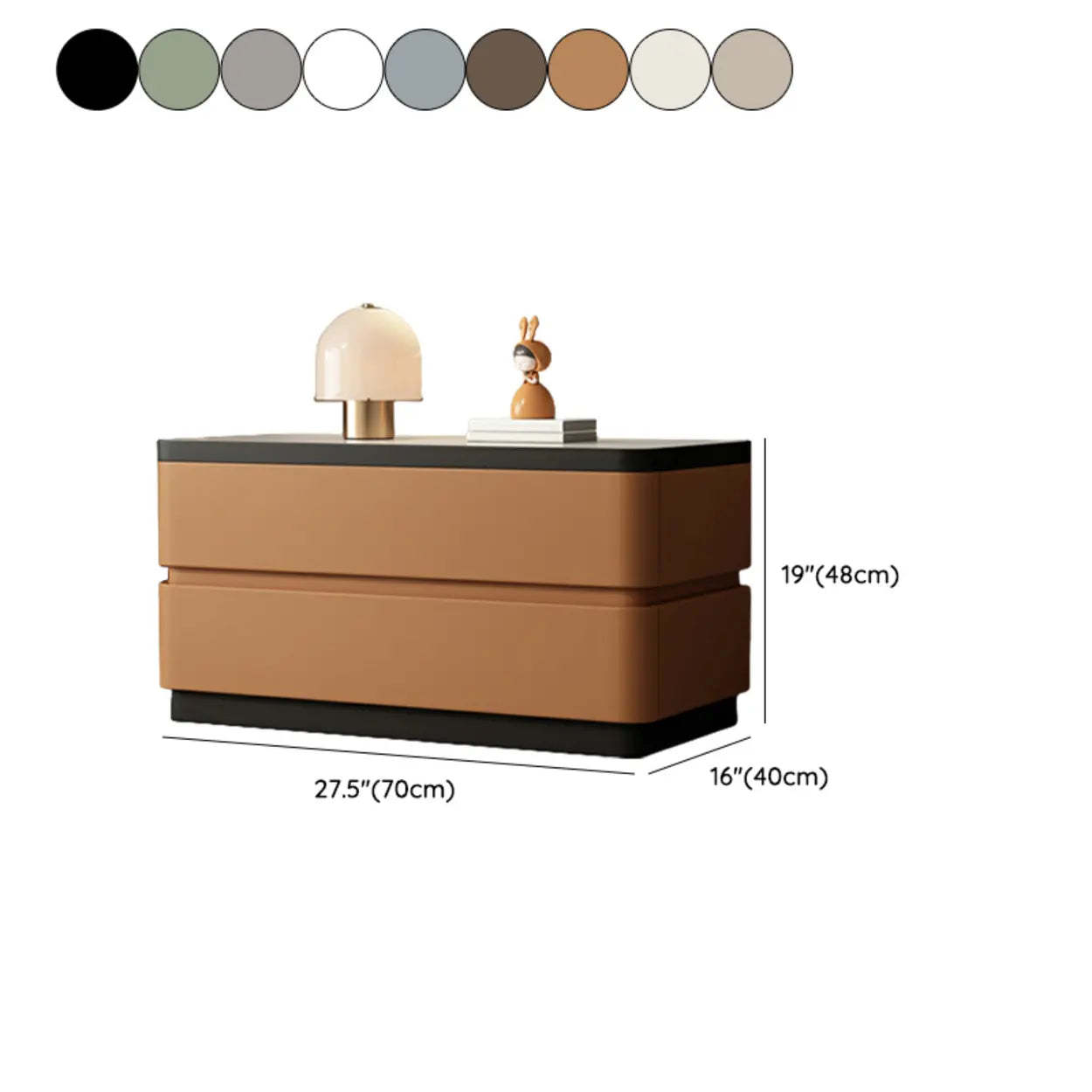 Elegant Rectangular Cream Faux Leather Nightstand — Cream