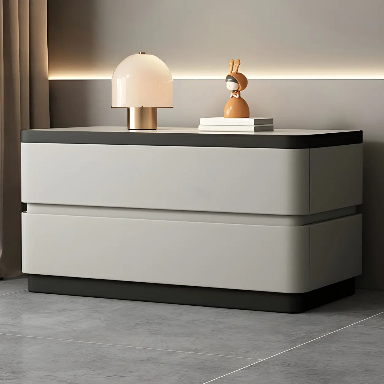 Elegant Rectangular Cream Faux Leather Nightstand — Cream
