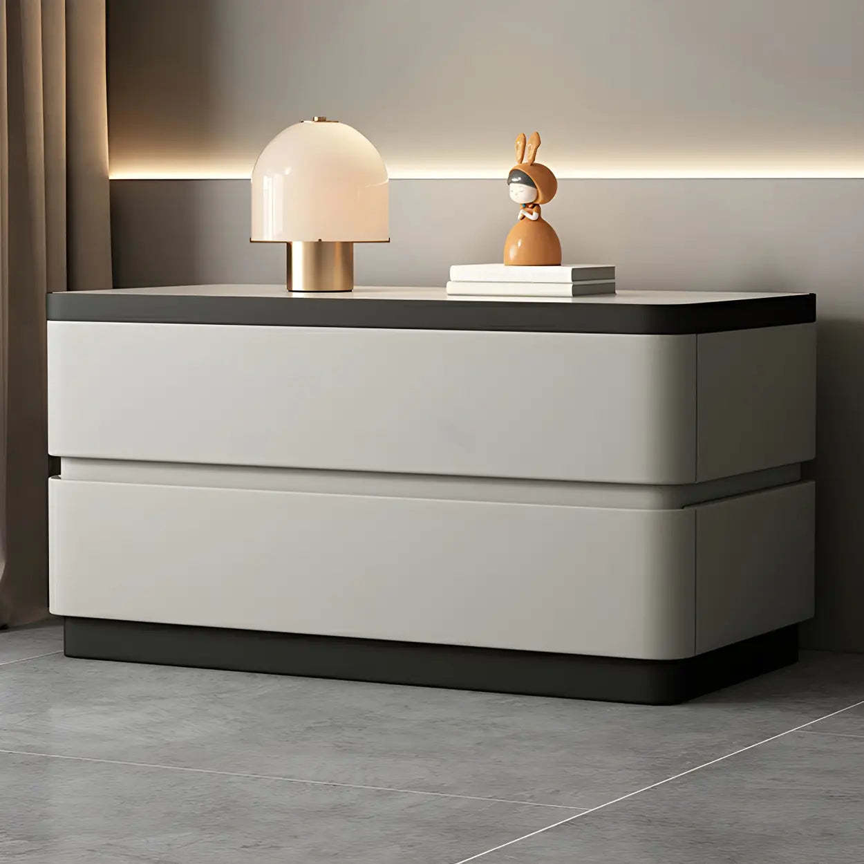 Elegant Rectangular Cream Faux Leather Nightstand — Cream