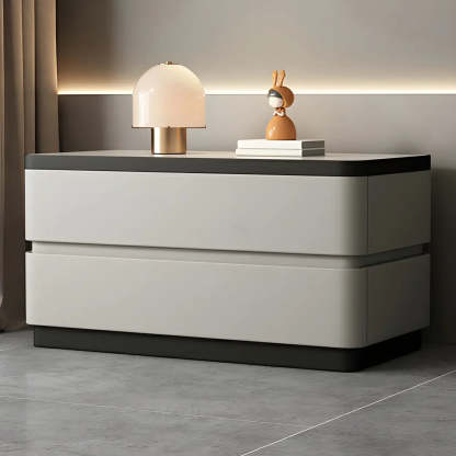 Elegant Rectangular Cream Faux Leather Nightstand — Cream