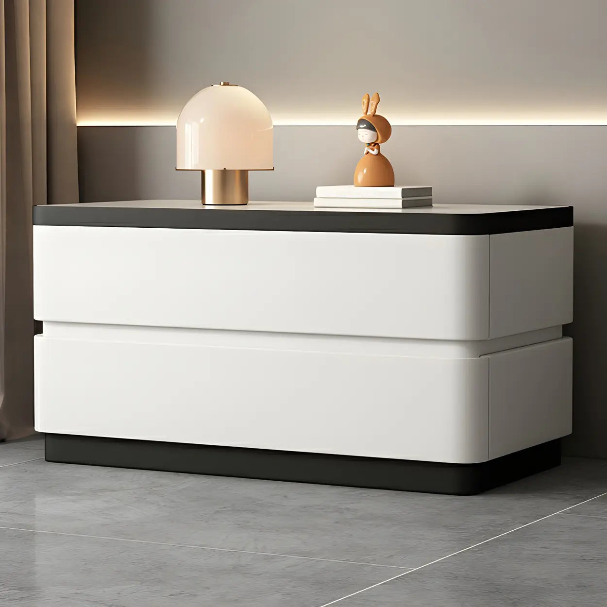 Elegant Rectangular Cream Faux Leather Nightstand — Green