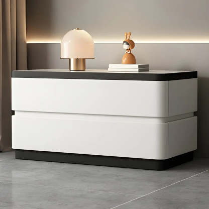 Elegant Rectangular Cream Faux Leather Nightstand — Green
