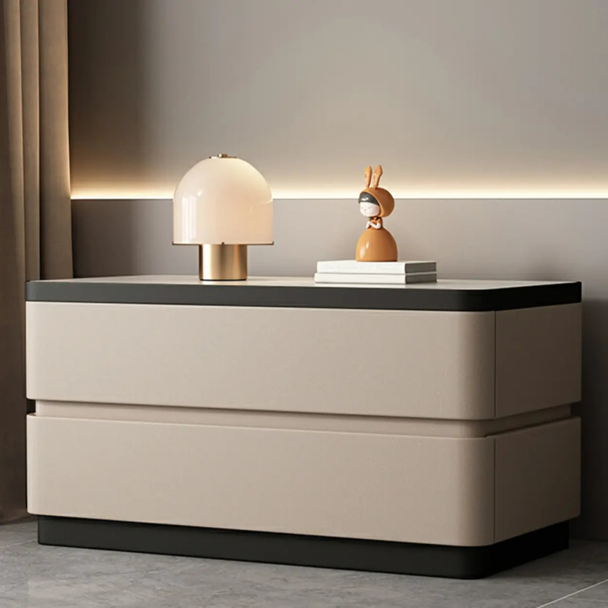 Elegant Rectangular Cream Faux Leather Nightstand — Orange