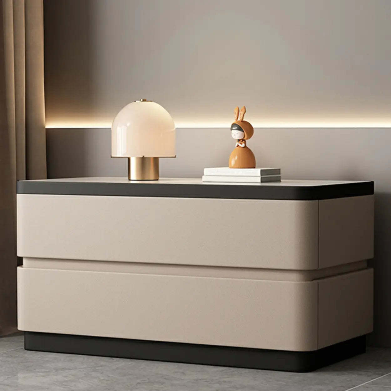Elegant Rectangular Cream Faux Leather Nightstand — Orange