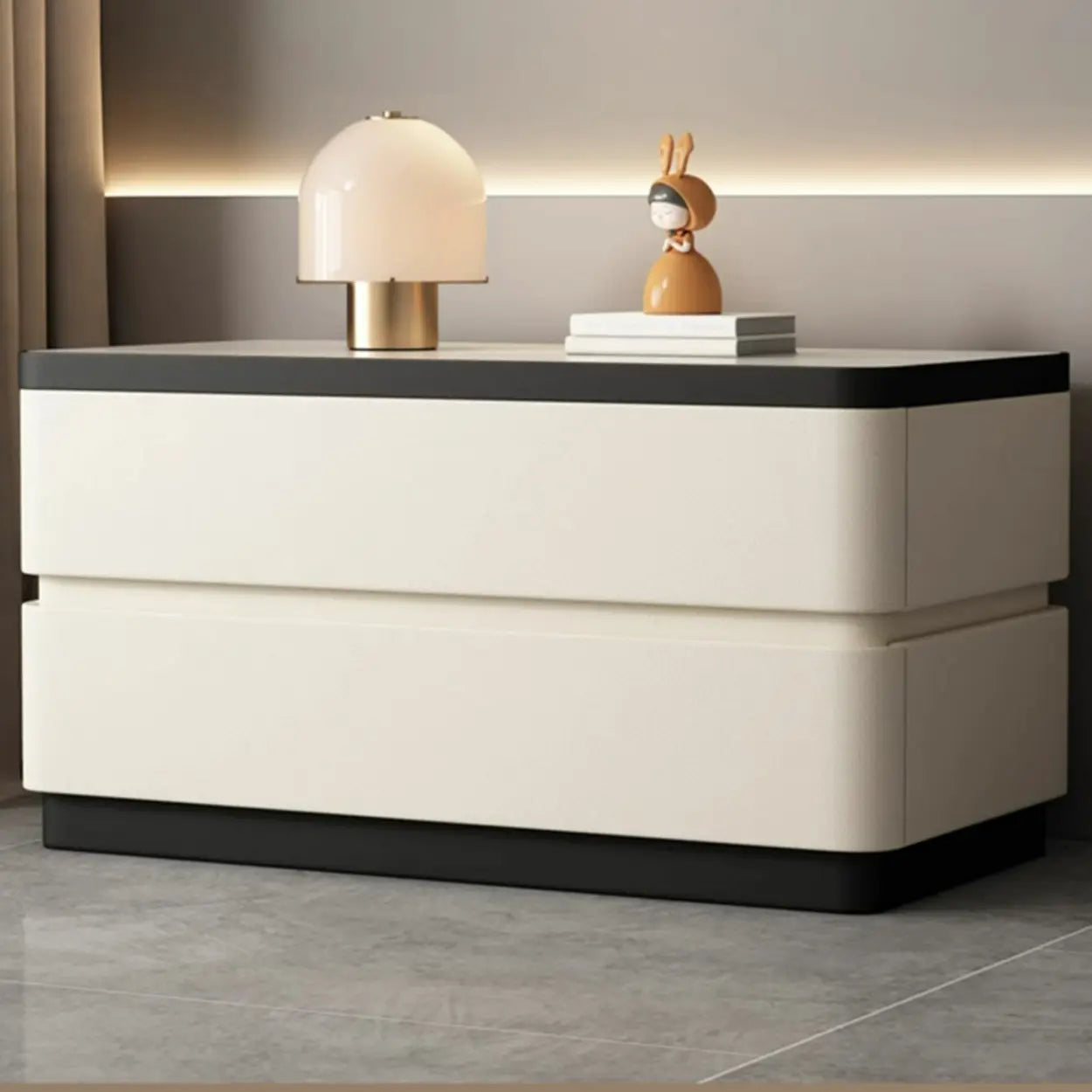 Elegant Rectangular Cream Faux Leather Nightstand — Gray-Blue